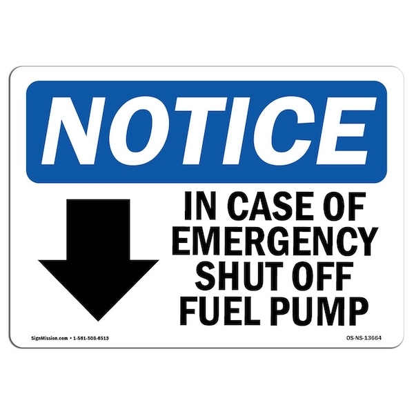 Safety Sign, OSHA Notice, 18" Height, In Case Of Emergency Shut Off Sign With Symbol, Landscape